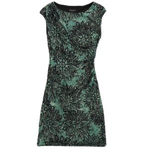 Connected Apparel Women Green with Black Pattern Short Sleeve Dress, Size 10